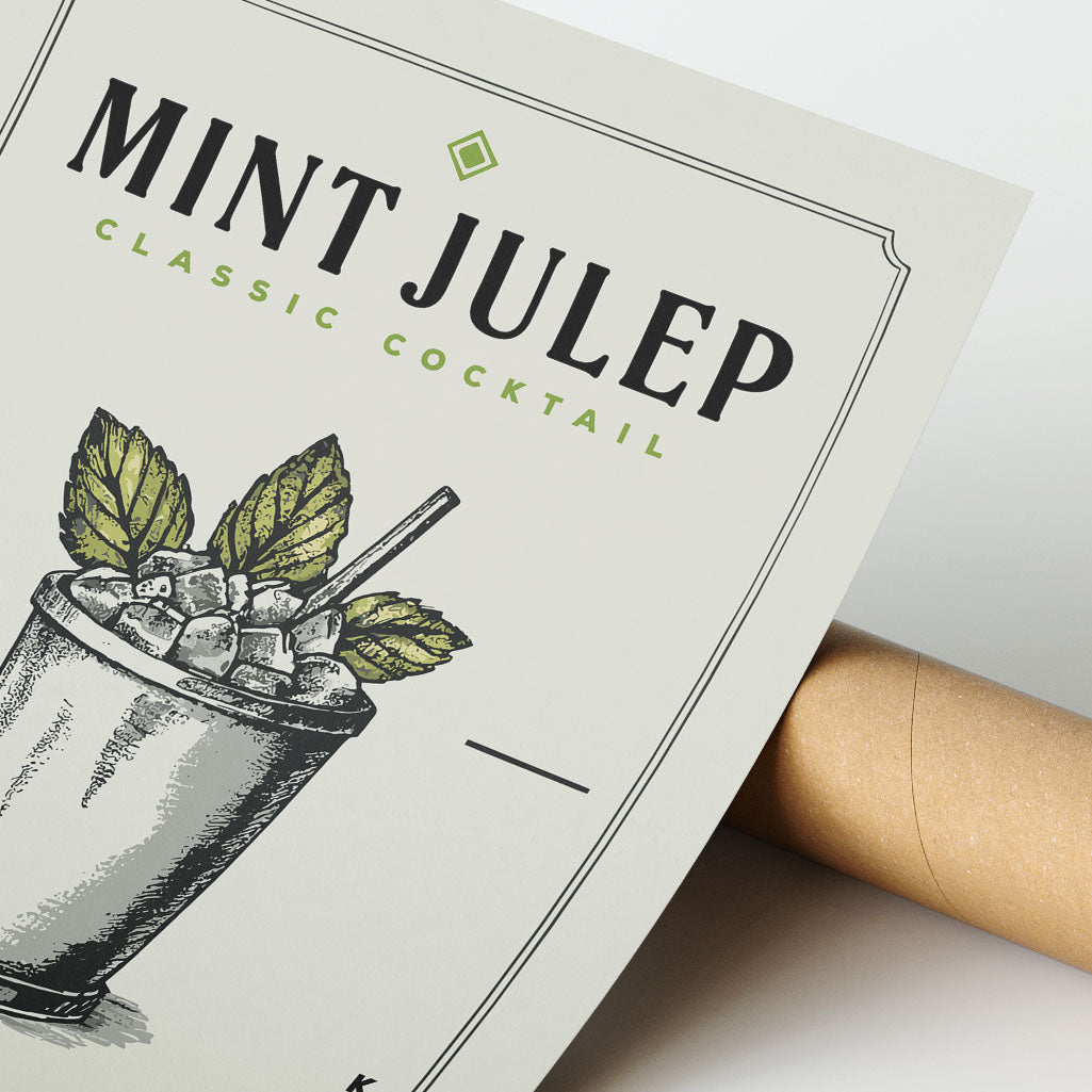 a mint julep cocktail, which is a classic cocktail made with mint leaves, mint sprigs, and a lemon or lime wedge.