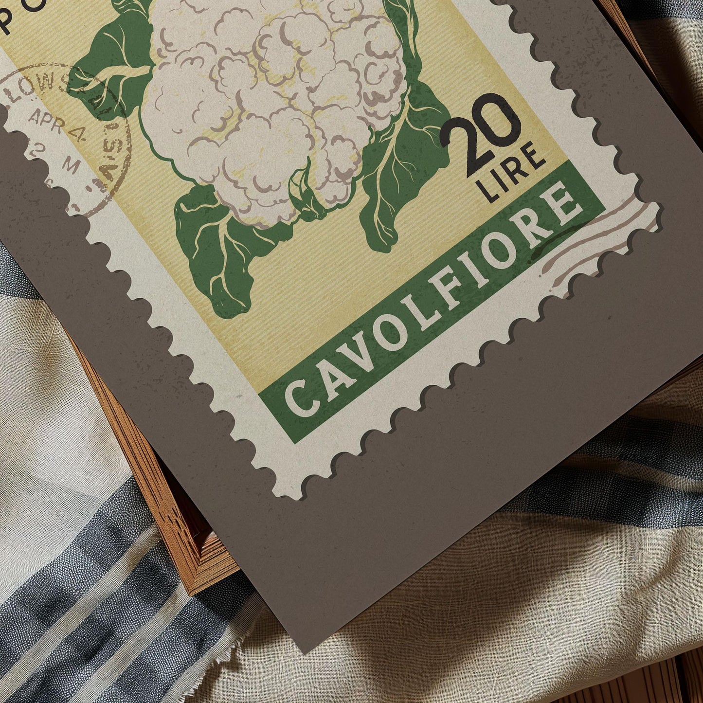 a stamp with a picture of a cauliflower on it