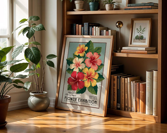 a picture of a flower exhibition next to a potted plant