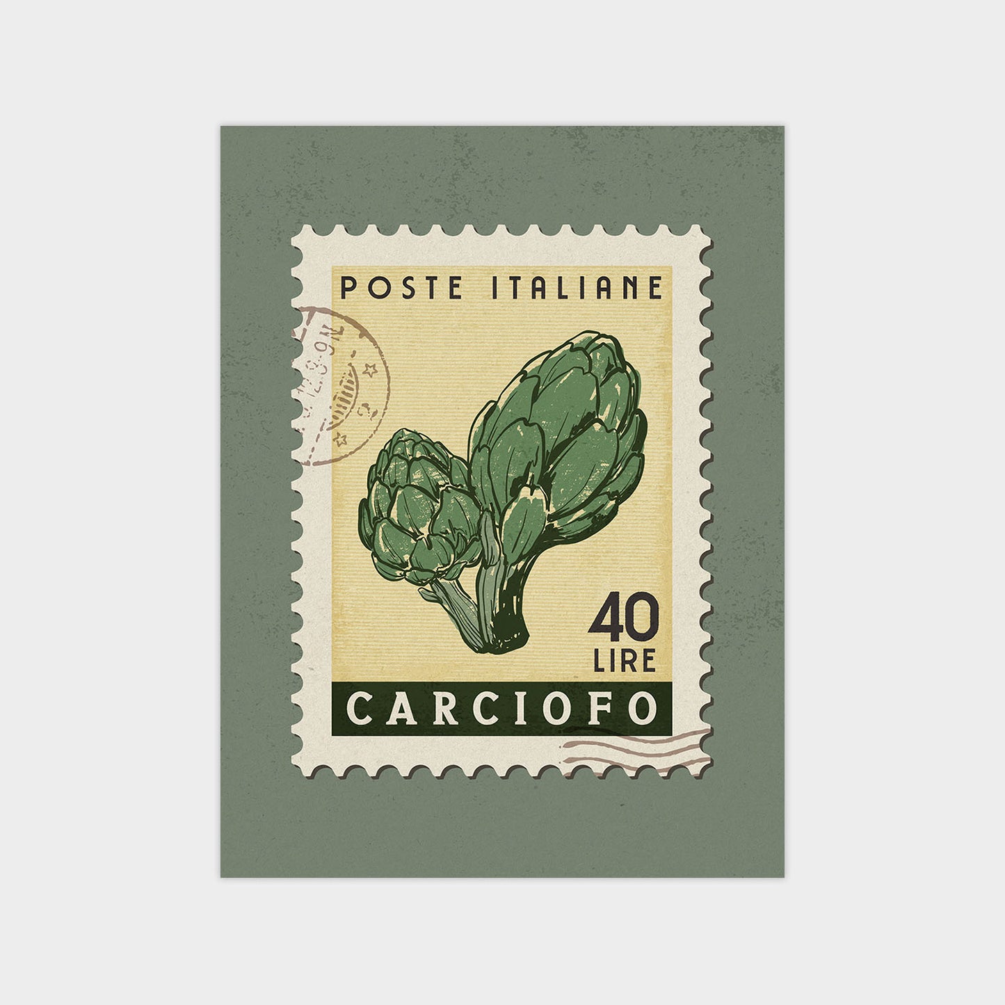 a stamp with a picture of a broccoli