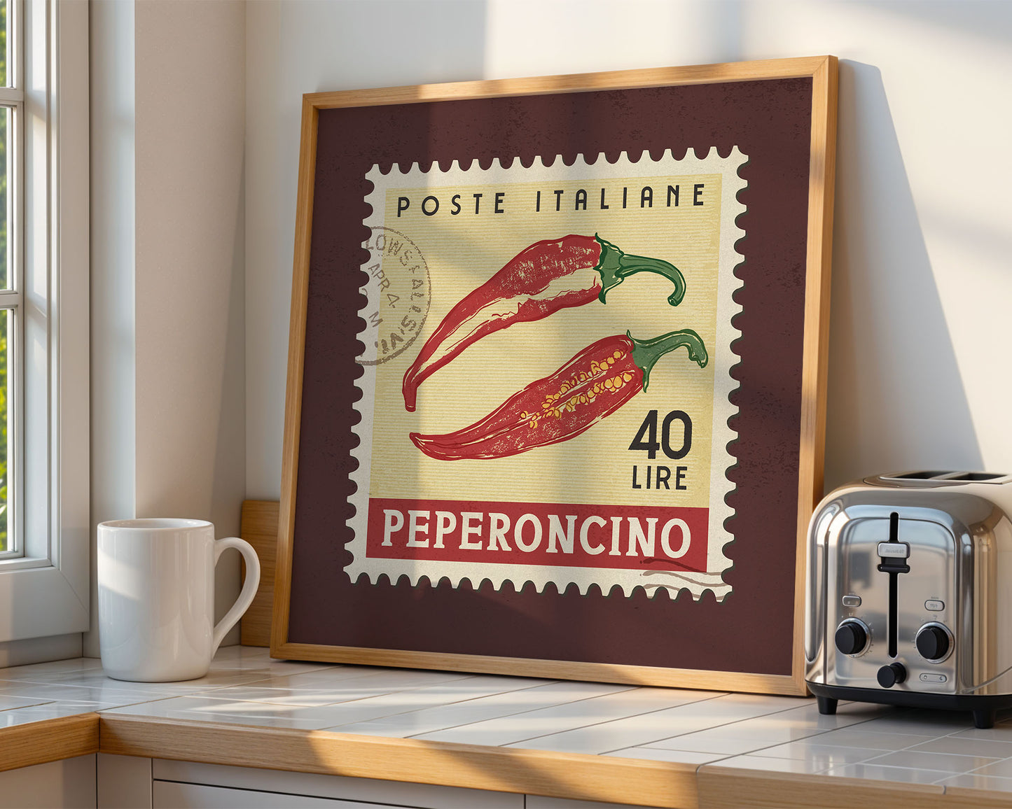 a picture of a stamp with a chili pepper on it