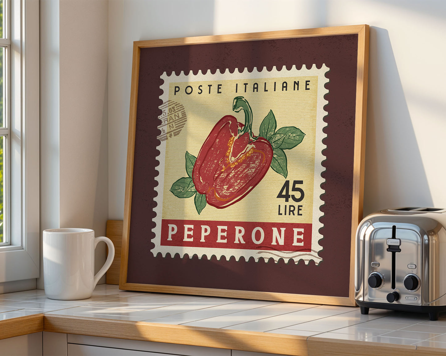 a picture of a stamp with a pepperoni on it
