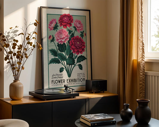 a picture of a flower exhibition in a living room
