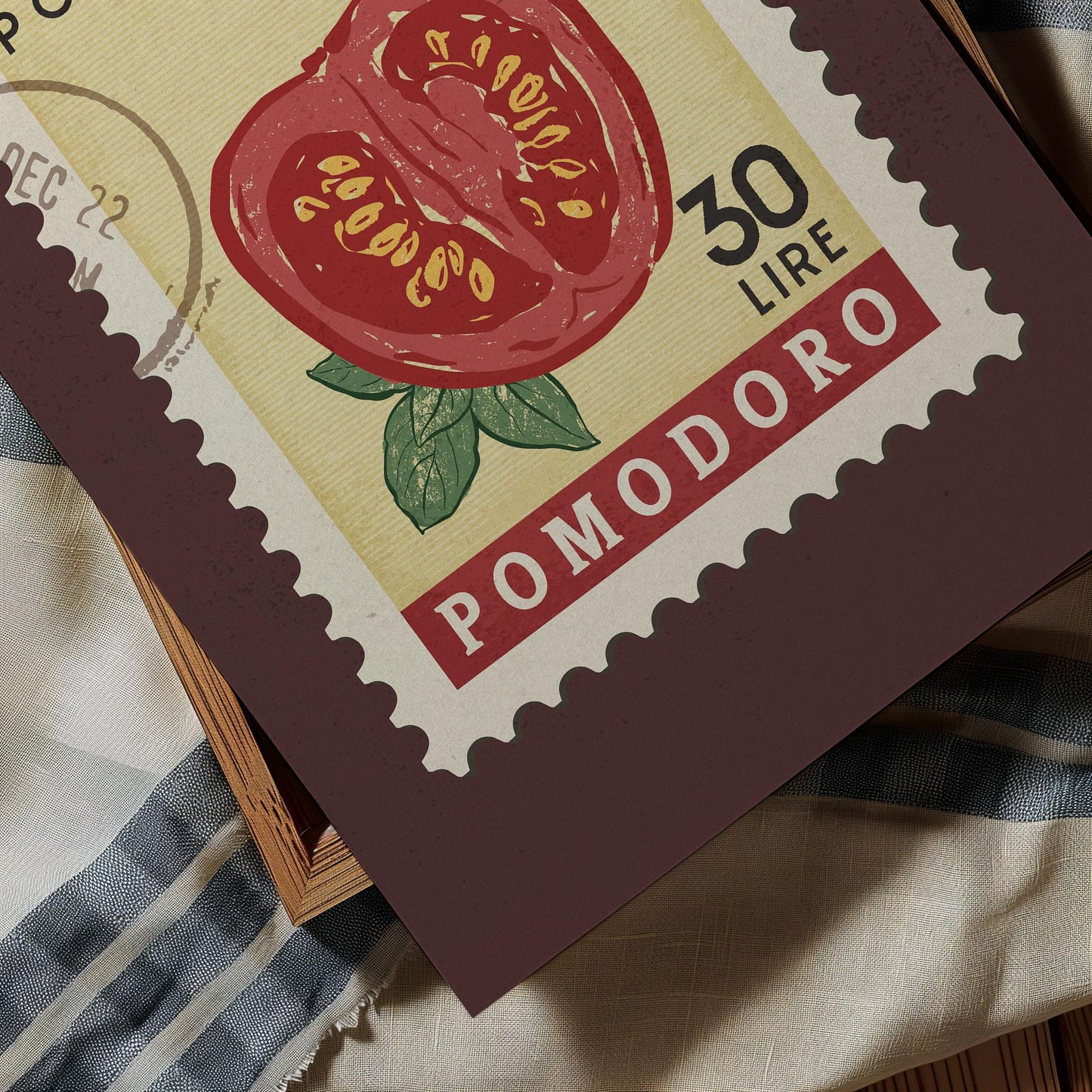 a stamp with a picture of a tomato on it