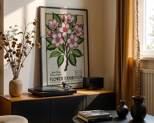 a picture of a flower exhibition hanging on a wall