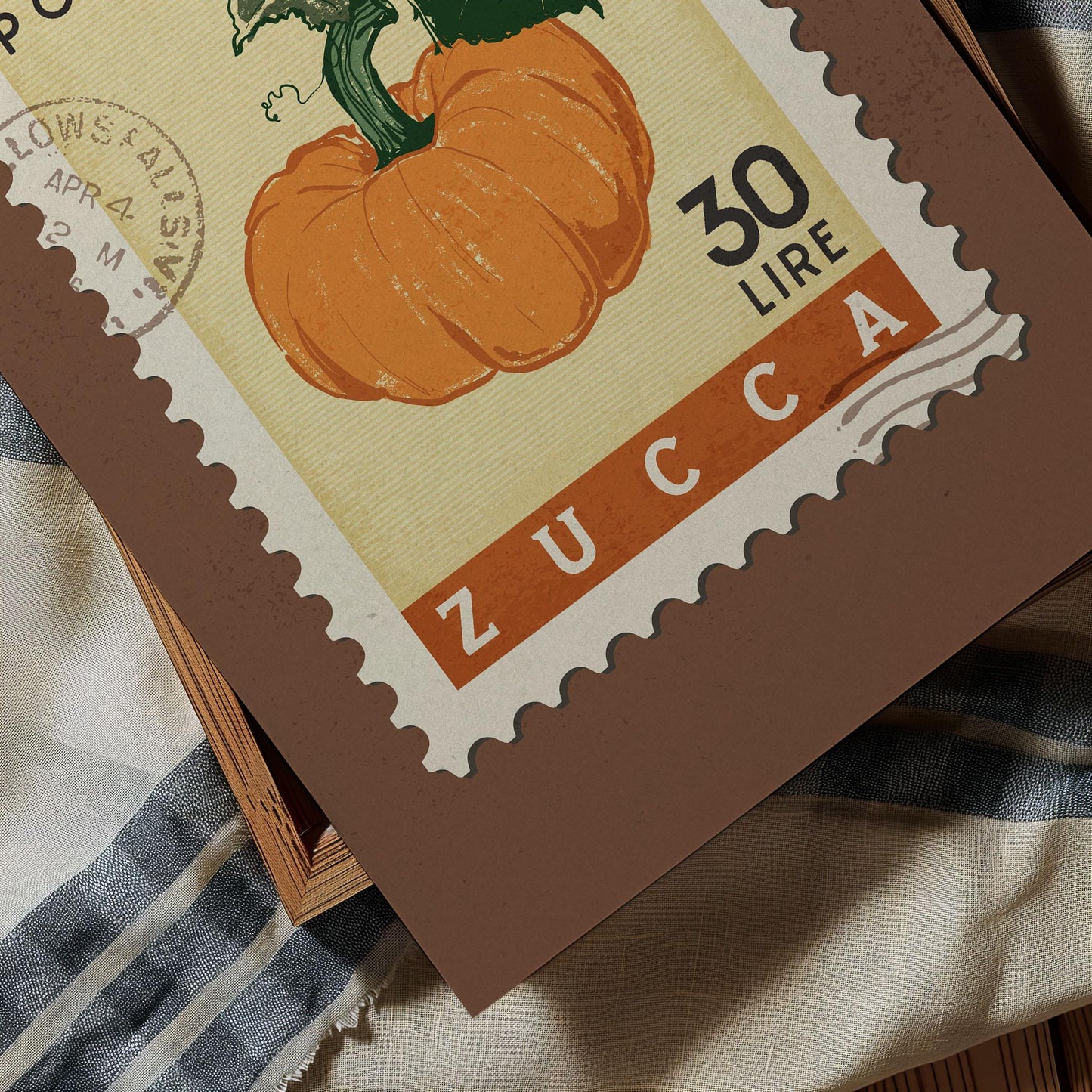a stamp with a picture of a pumpkin on it