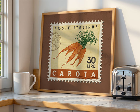 a picture of a carrot on a counter next to a toaster