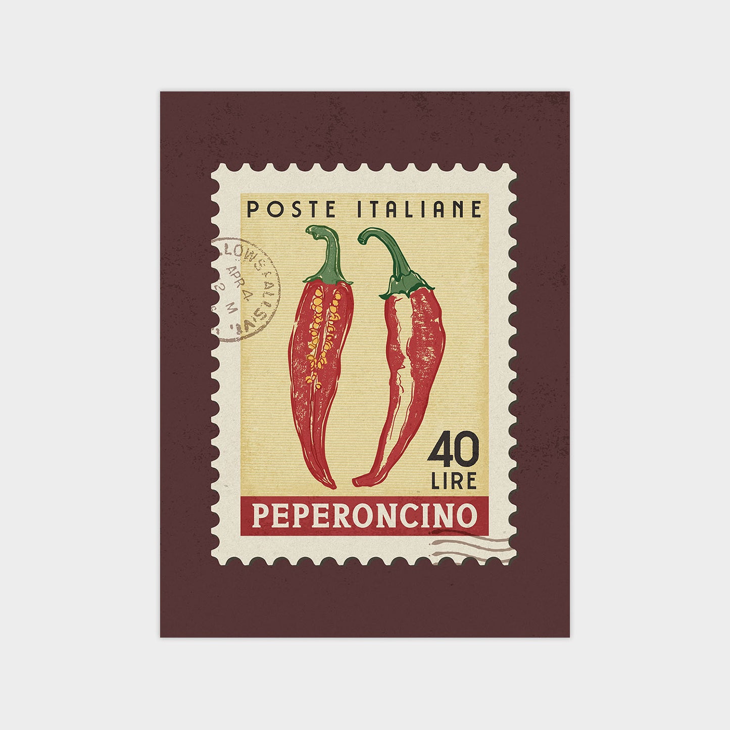 a postage stamp with two chili peppers on it