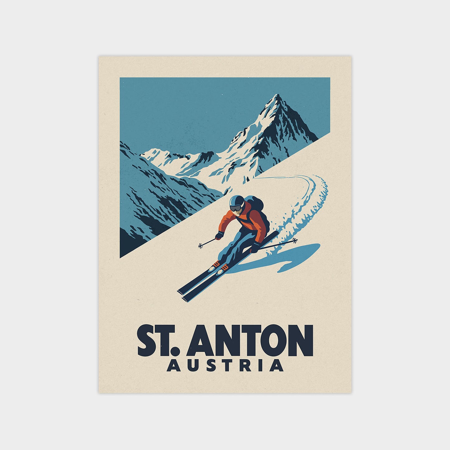 a poster of a skier skiing down a mountain