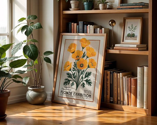 a picture of some flowers on a shelf next to a potted plant
