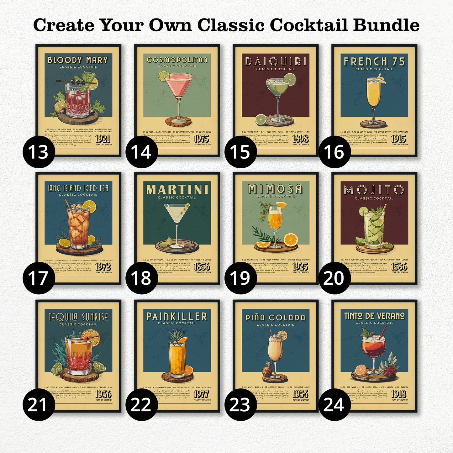 12 A3 Size Unframed Cocktail Prints