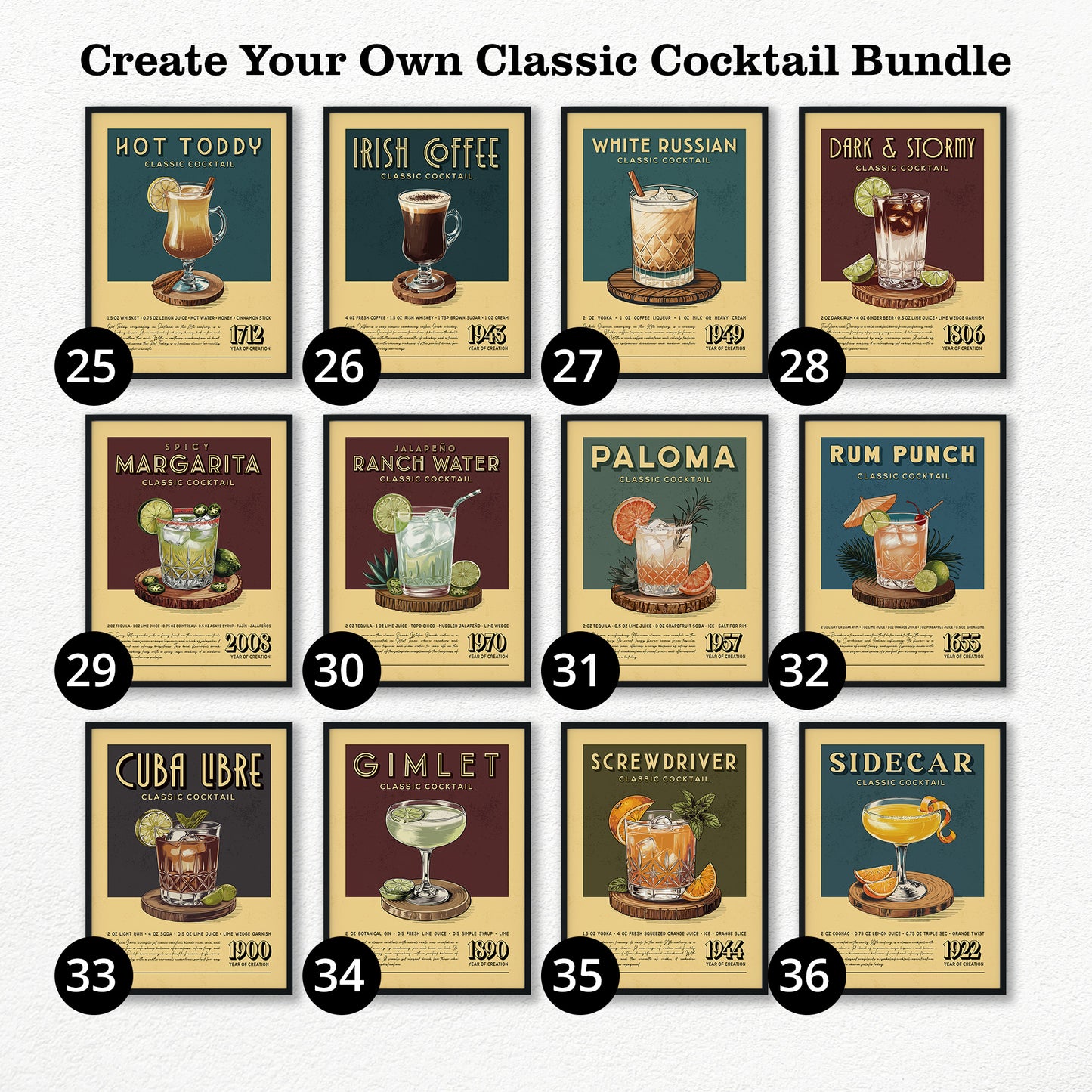 12 A3 Size Unframed Cocktail Prints