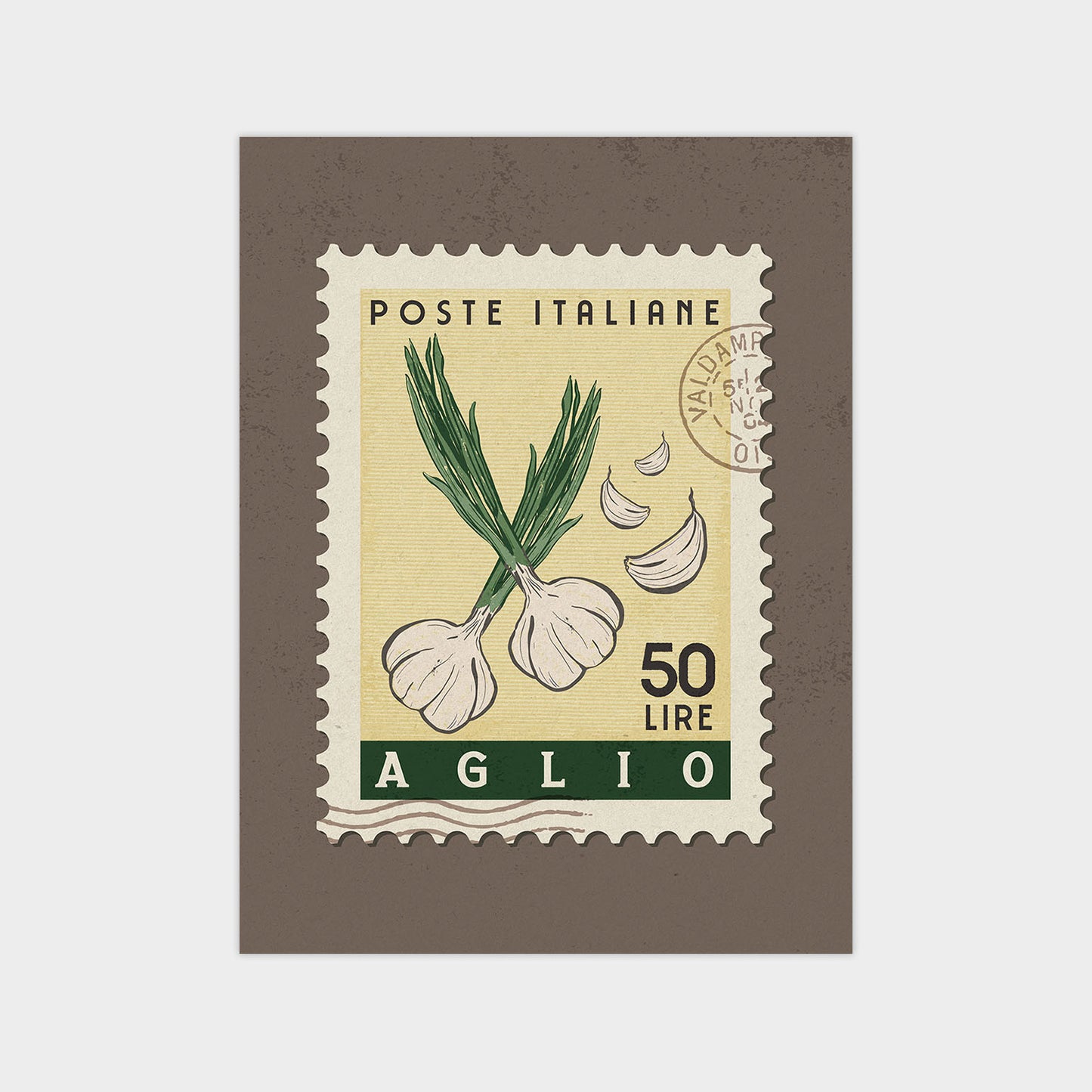 a stamp with a picture of garlic on it