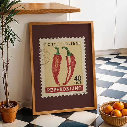 a picture of a stamp with a chili pepper on it