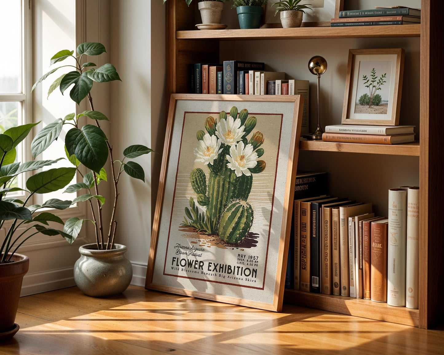 a picture of a flower exhibition next to a potted plant