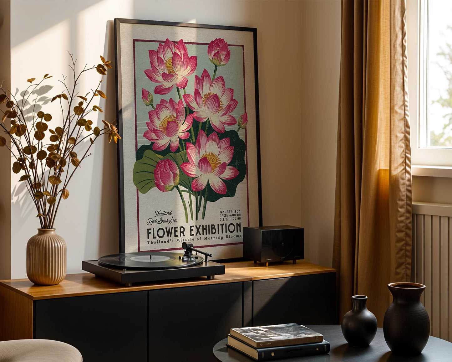a picture of a flower exhibition in a living room