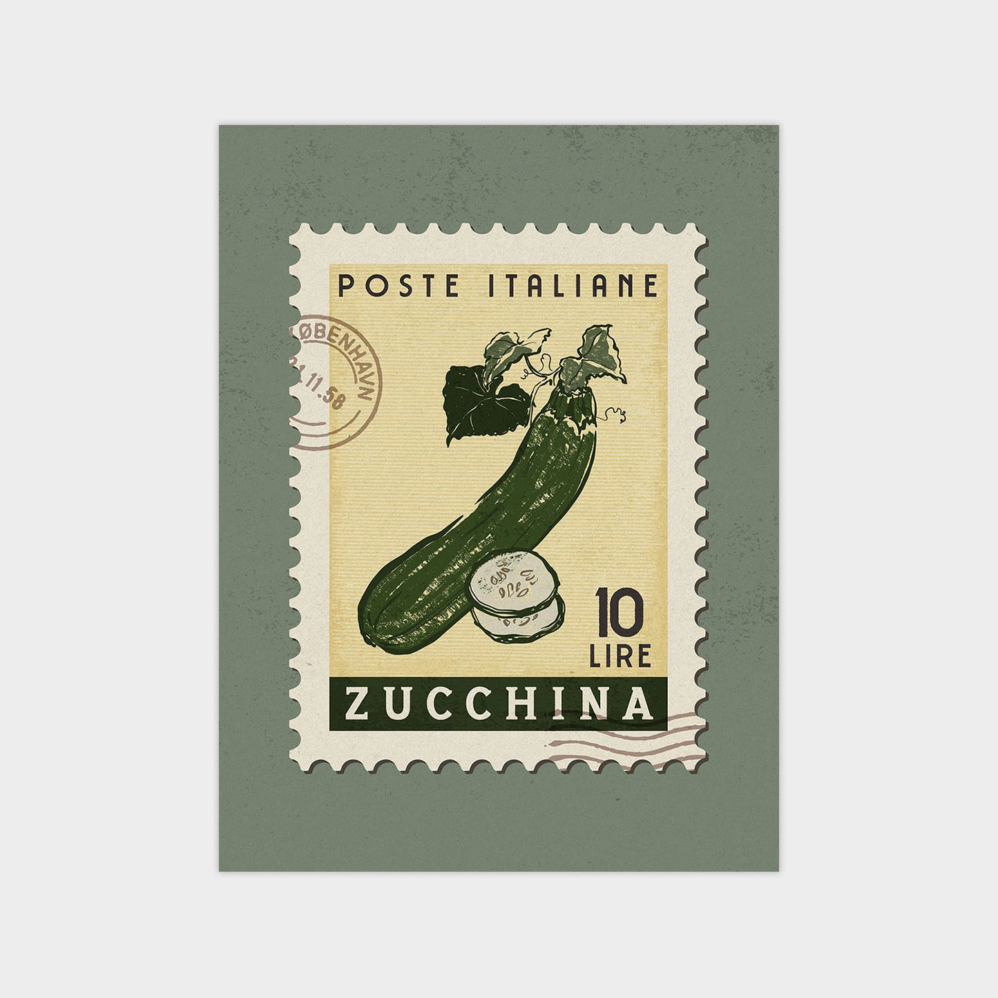 a postage stamp with a cucumber on it
