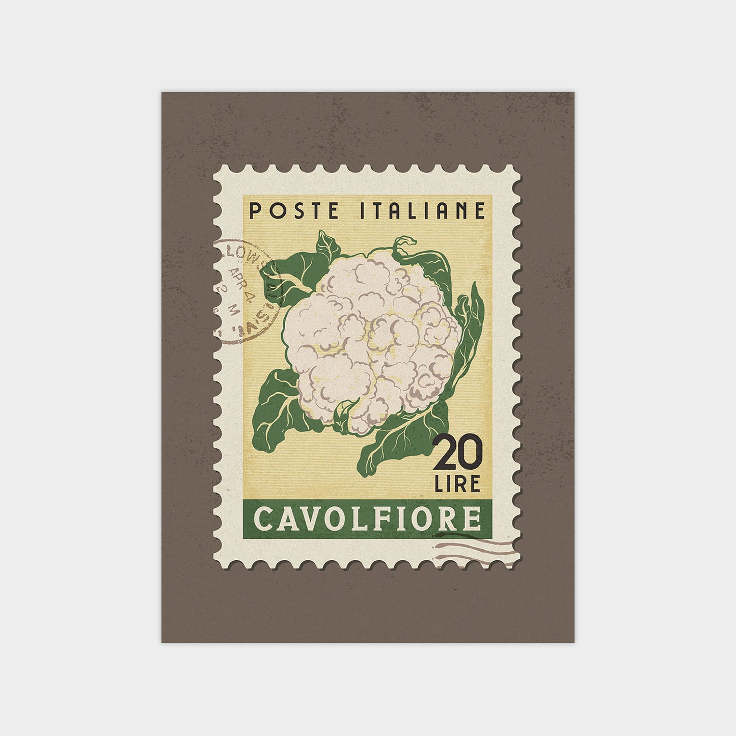 a postage stamp with a cauliflower on it
