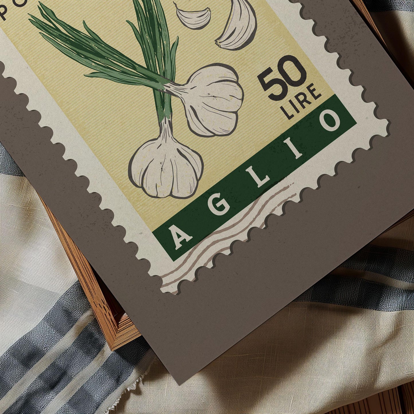 a stamp with a picture of garlic on it