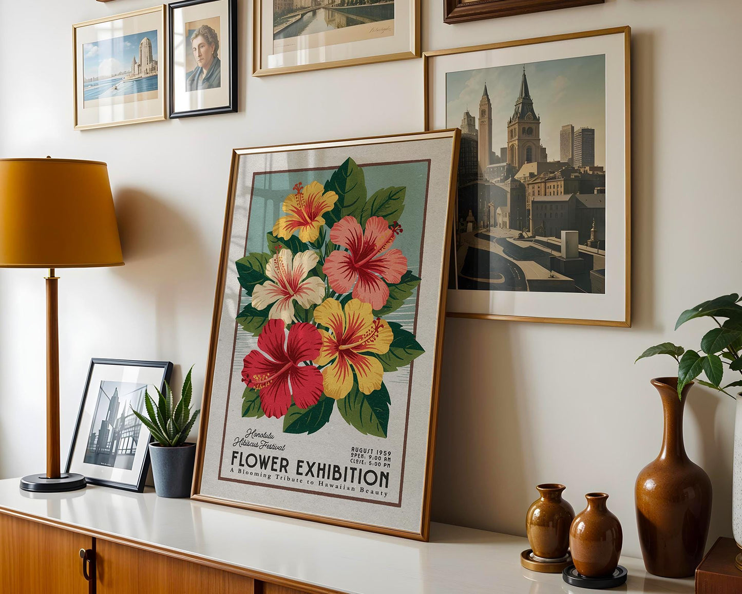 a picture of a flower exhibition hanging on a wall