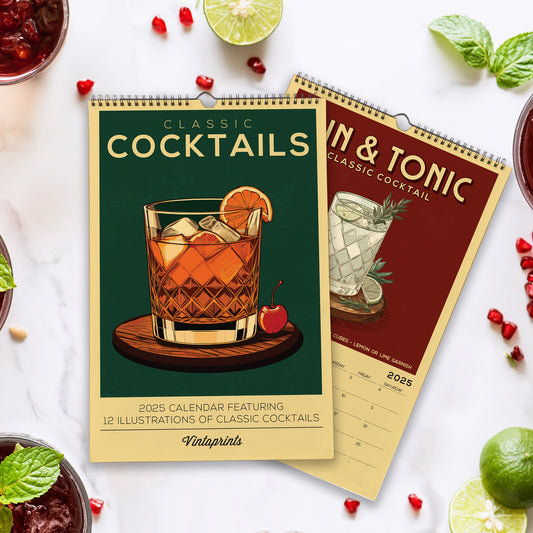 two cocktails and a recipe book on a table