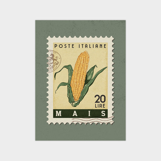 a postage stamp with a picture of a corn on the cob