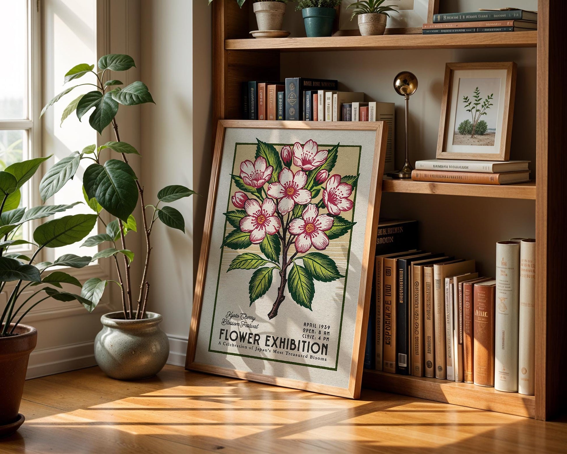 a picture of a flower exhibition next to a potted plant