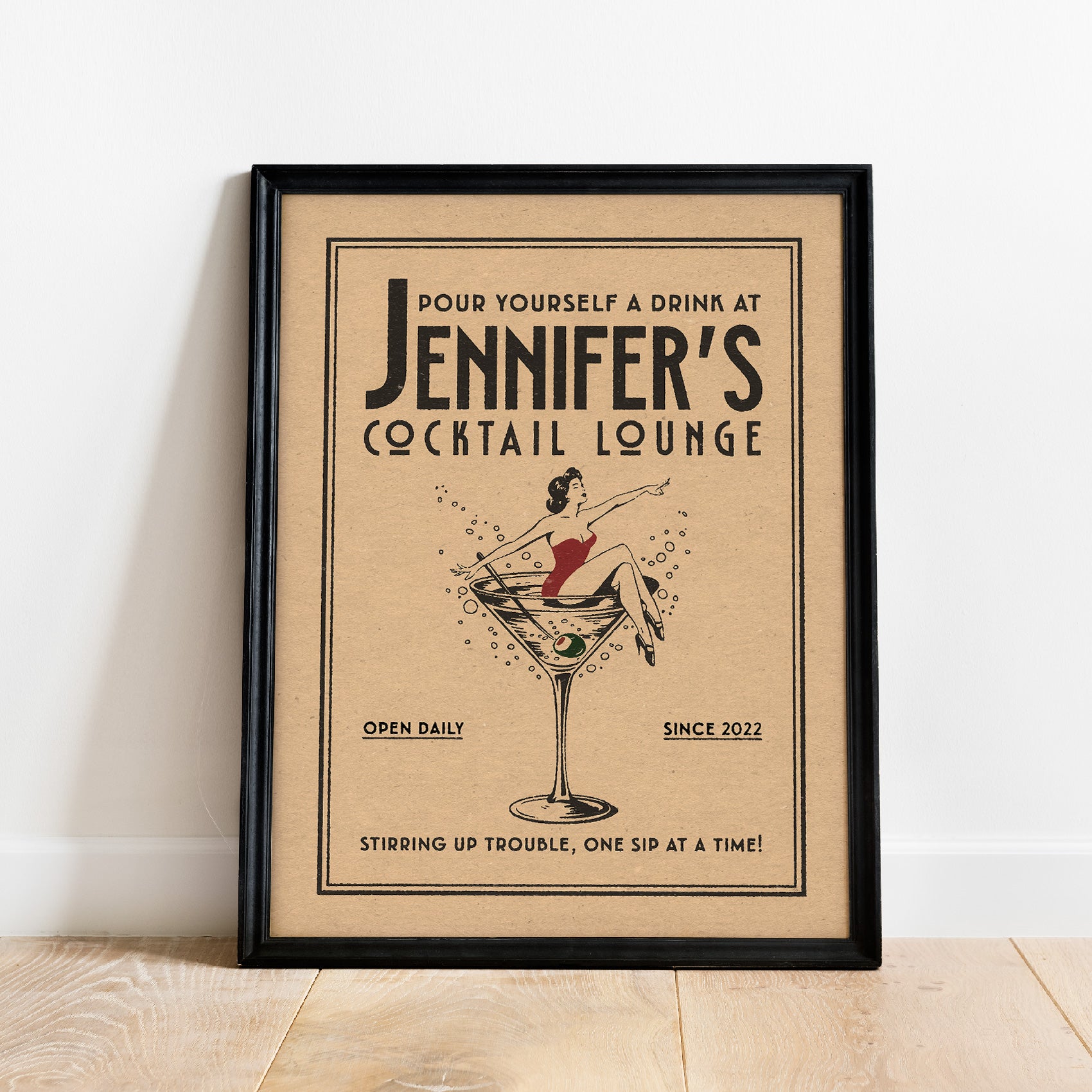 a picture of a cocktail poster hanging on a wall