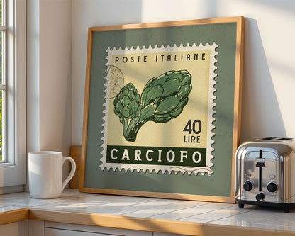 a picture of a poster on a shelf next to a toaster