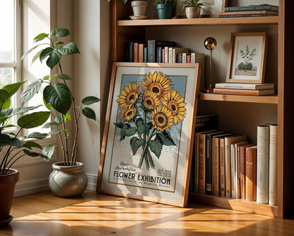 a picture of a bunch of sunflowers on a shelf