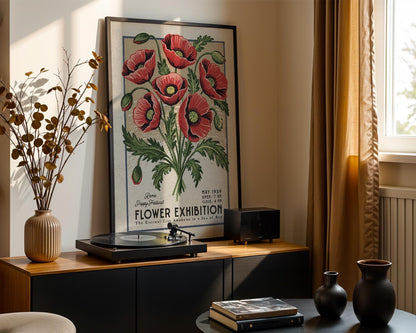 a picture of a flower exhibition hanging on a wall