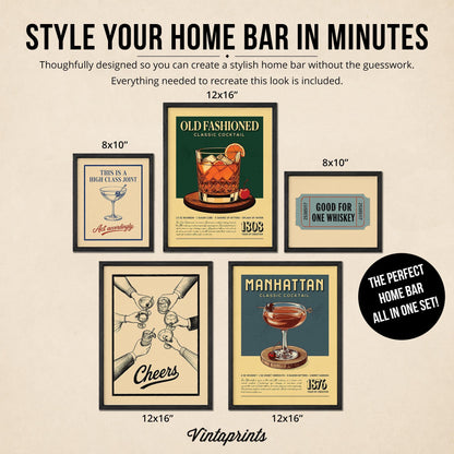 Old Fashioned & Manhattan - Cocktail Gallery Wall Set