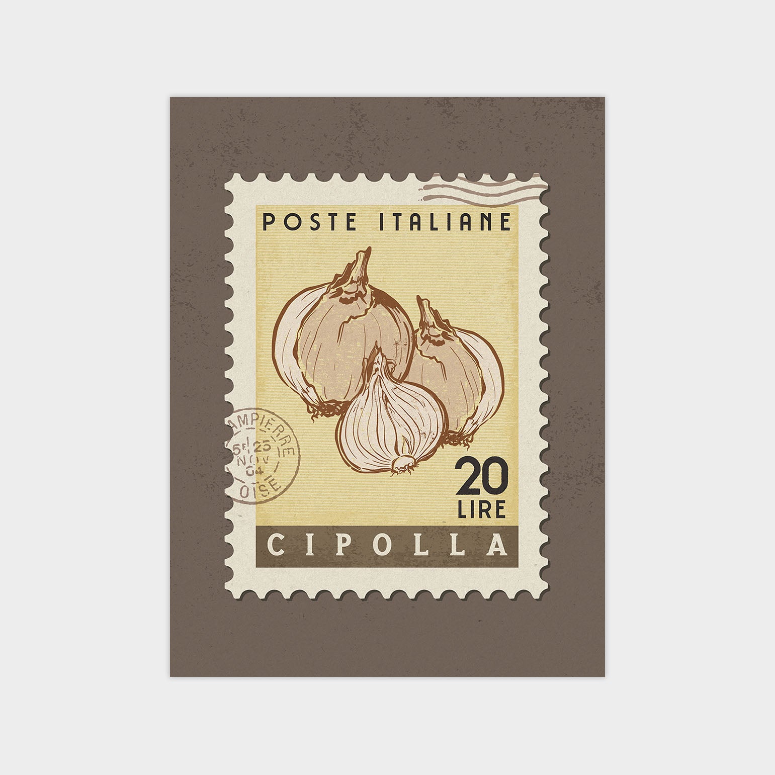 a stamp with a picture of garlic on it