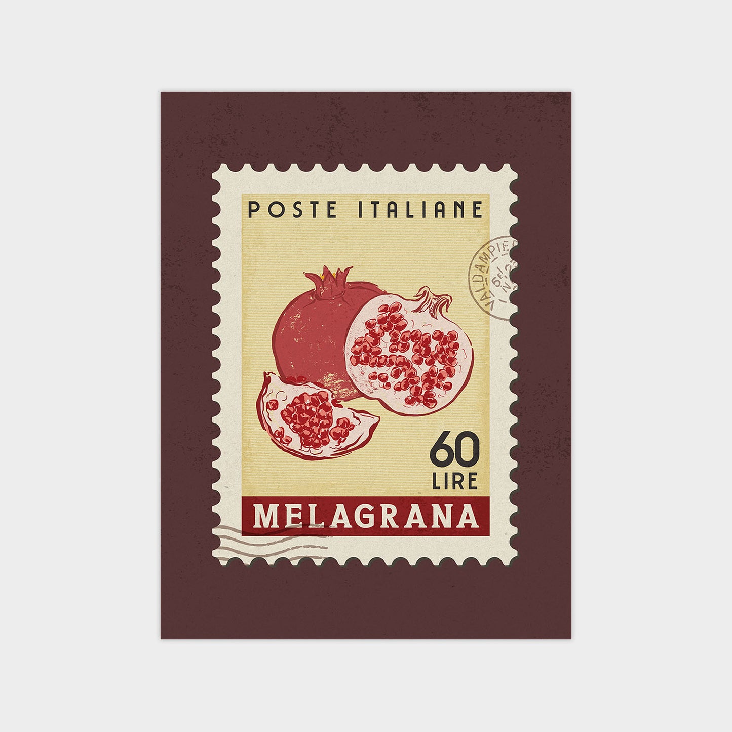 A postage stamp from Melagrana, Italy, depicting pomegranates.