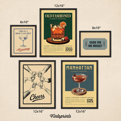 Old Fashioned & Manhattan - Cocktail Gallery Wall Set
