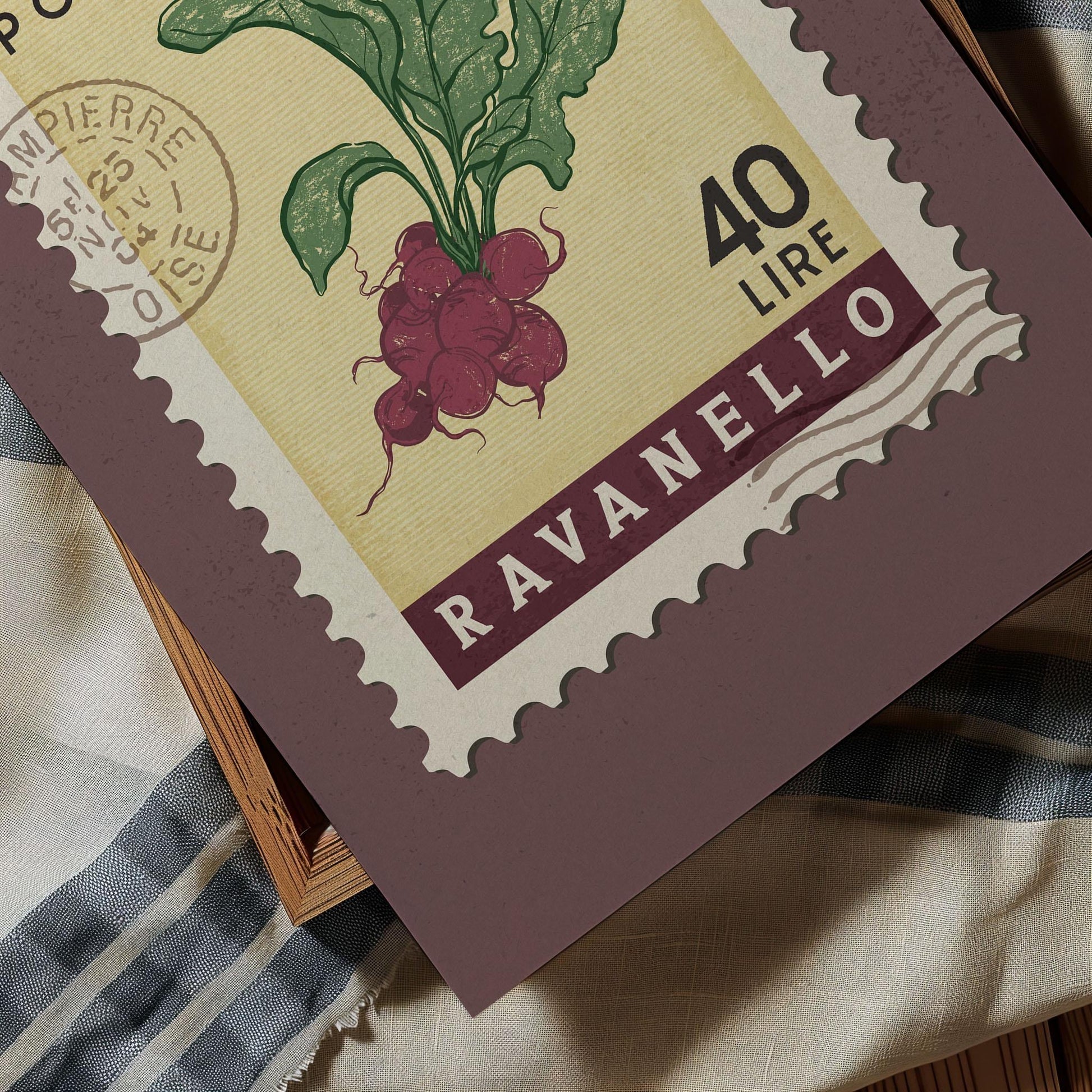 a close up of a stamp with a plant on it