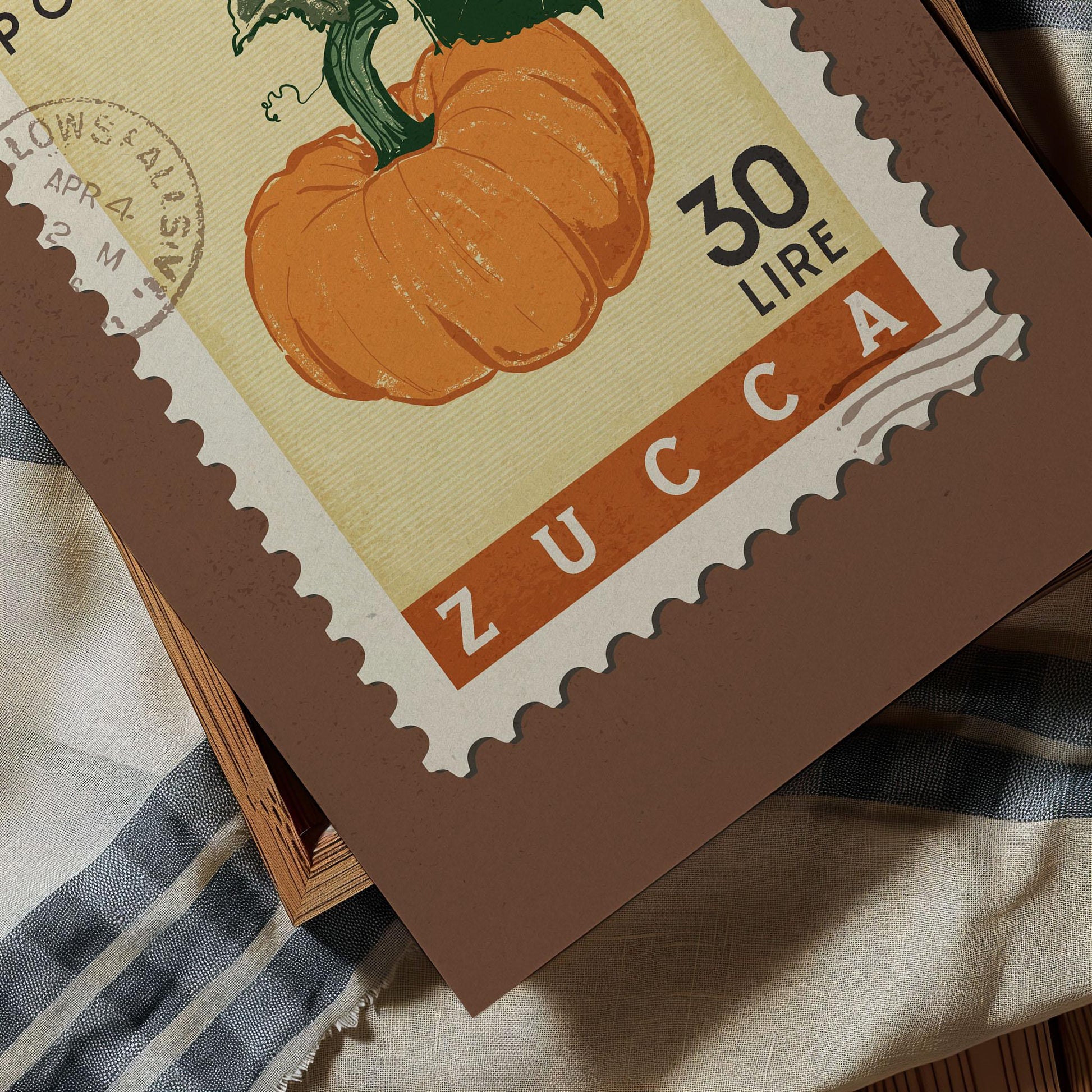 a stamp with a picture of a pumpkin on it