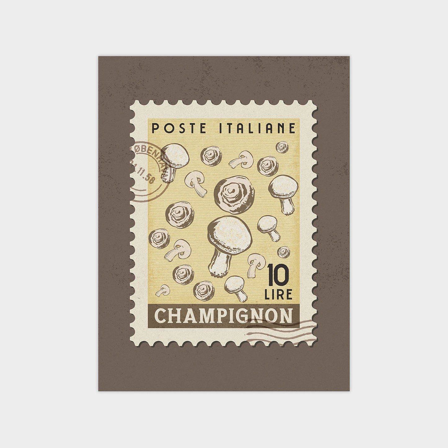 a postage stamp with mushrooms on it