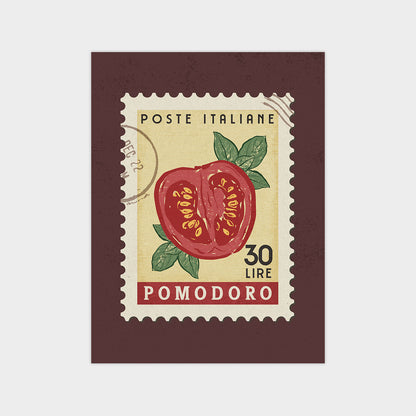 a stamp with a picture of a tomato on it