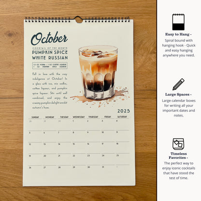 a calendar with a picture of a drink on it