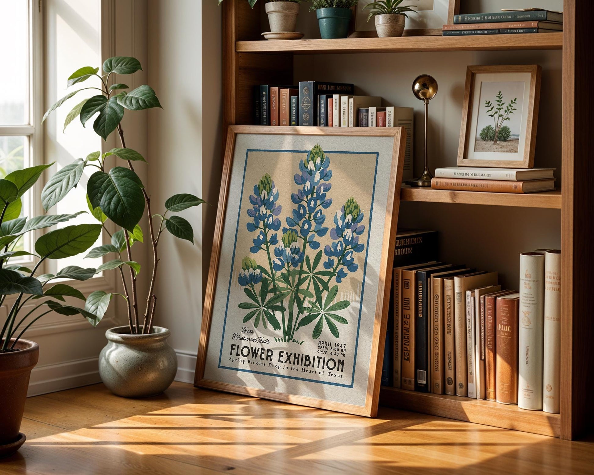 a picture of a flower exhibition next to a potted plant