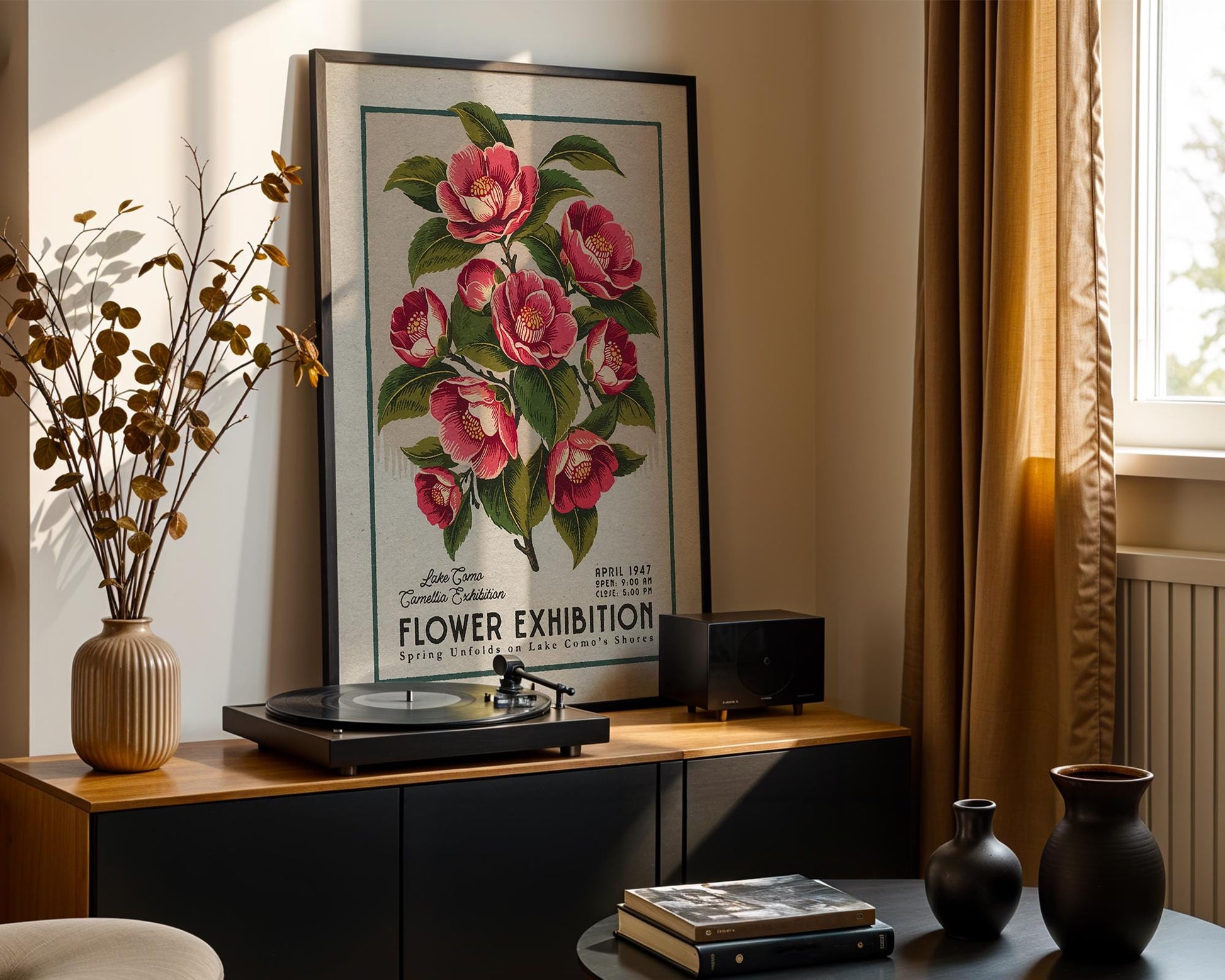 a picture of a flower exhibition in a living room