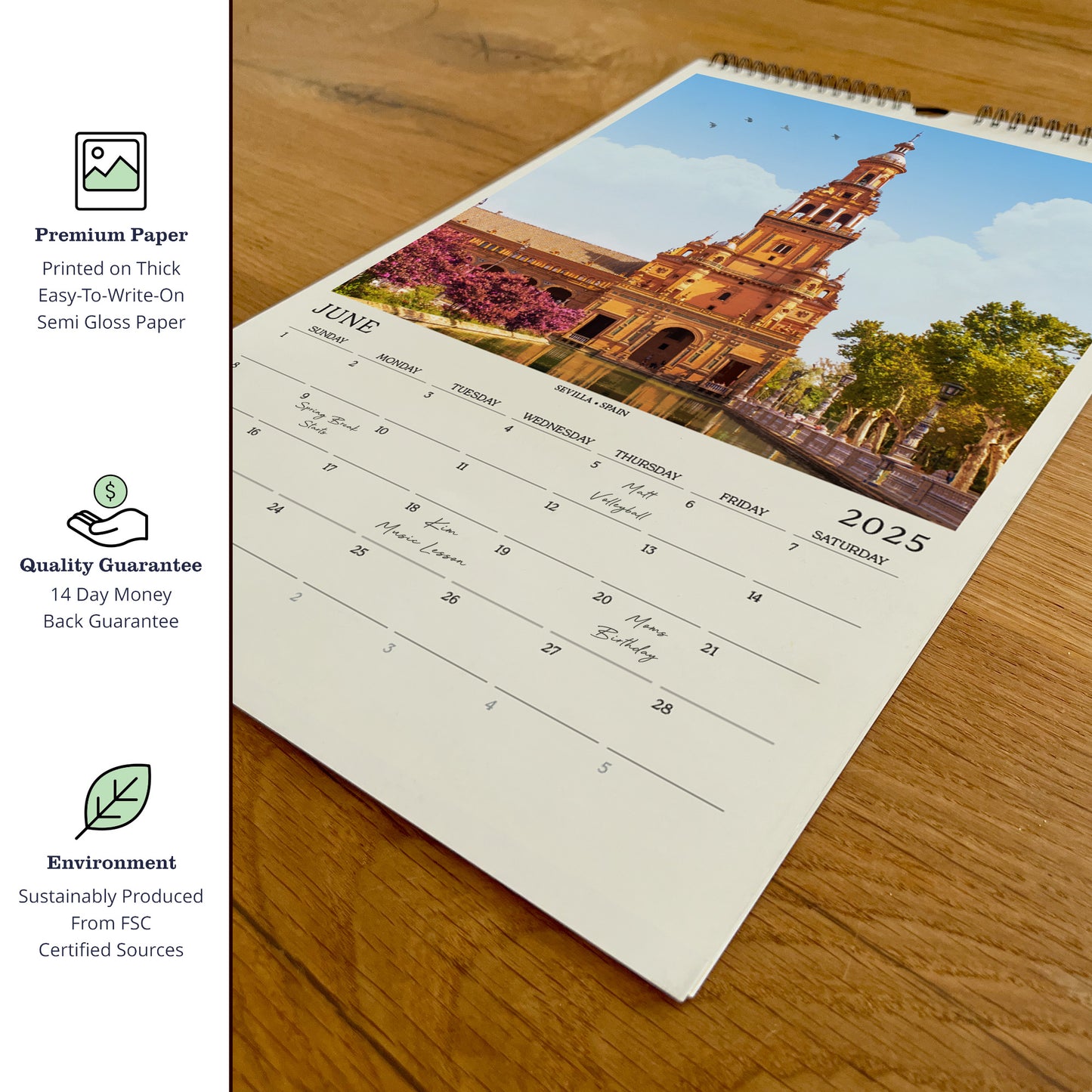 a calendar with a picture of a building on it