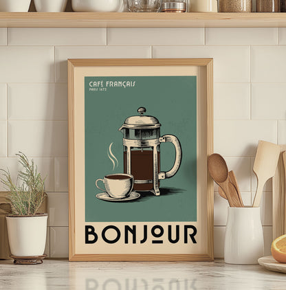 French Press Sketch - Vintage Coffee Poster