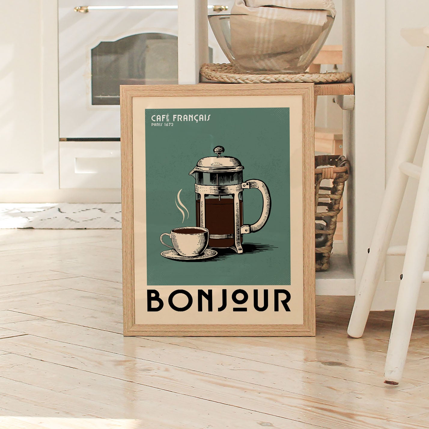 French Press Sketch - Vintage Coffee Poster