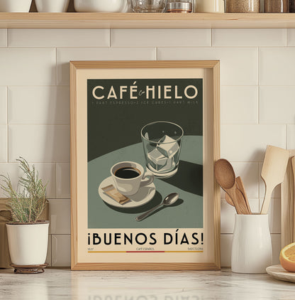 Café Con Hielo - Vintage Coffee Poster