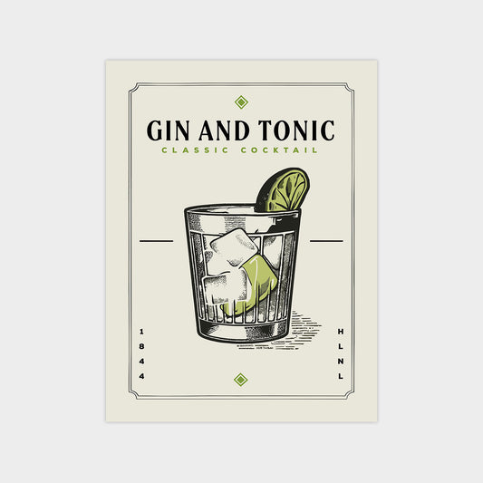 Gin and Tonic - Minimalist Cocktail Bar Art