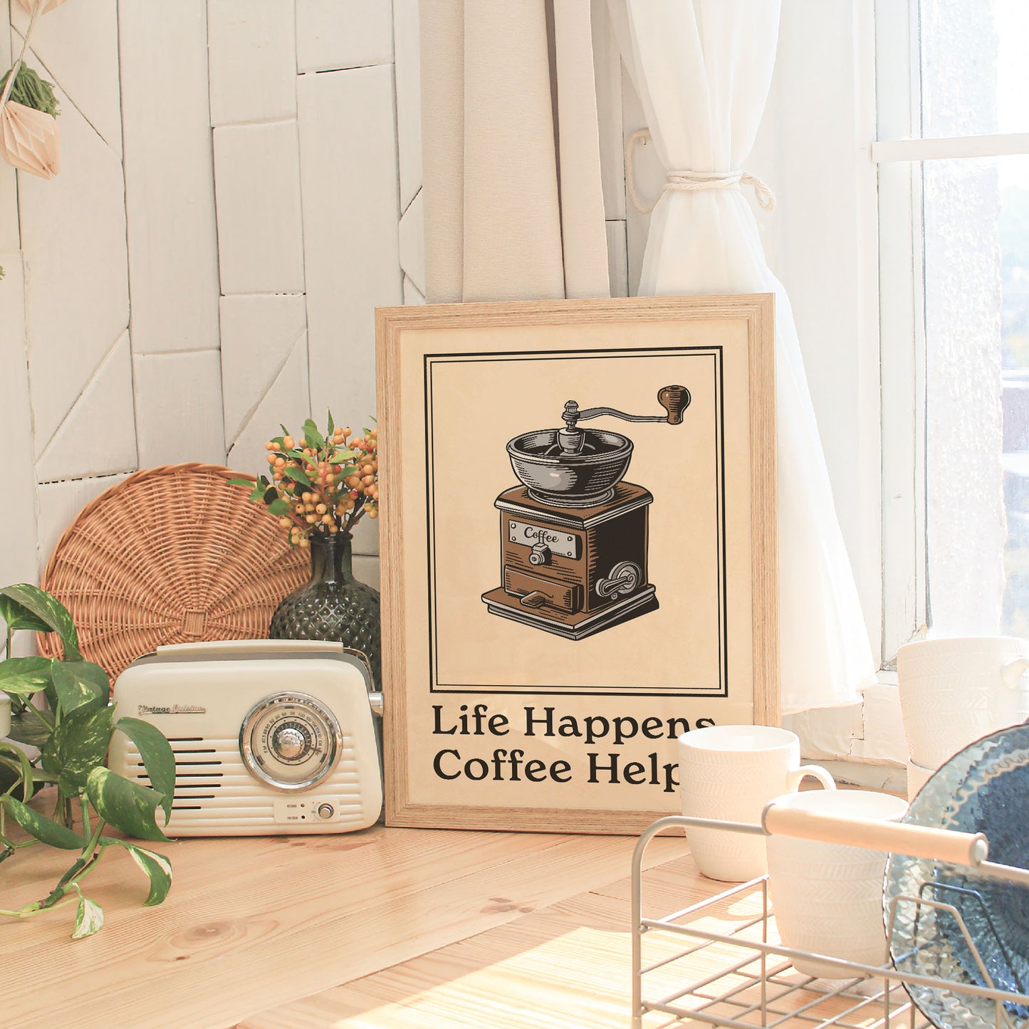 Life Happens, Coffee Helps - Vintage Coffee Poster