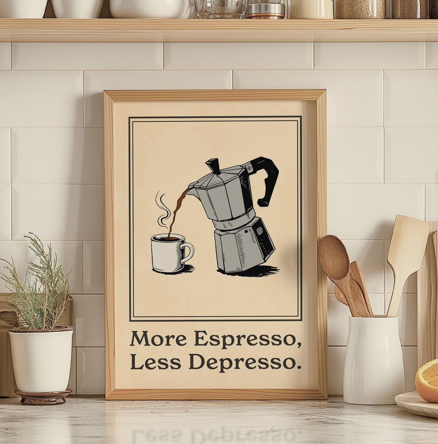 More Espresso, Less Depresso - Vintage Coffee Poster