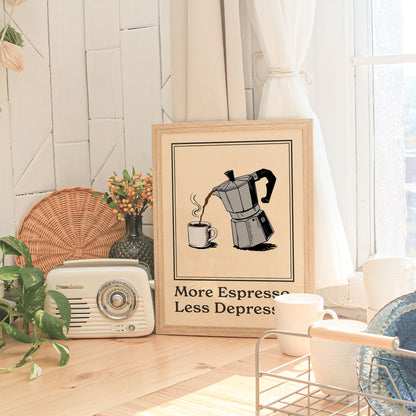 More Espresso, Less Depresso - Vintage Coffee Poster